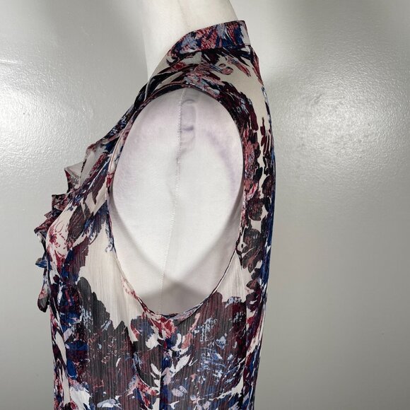 Tahari Arthur S. Levine Sheer Blouse Top Womens M Multi Ruffle Trim Button Front - Picture 7 of 15
